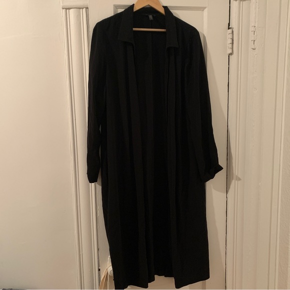 Eileen fisher long black duster open jacket - medium - Picture 2 of 6